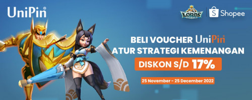 Promo Diskon 17% Voucher UniPin dan Top 50 Spender GRATIS Item Codes Lords Mobile di Payday Promo November Shopee